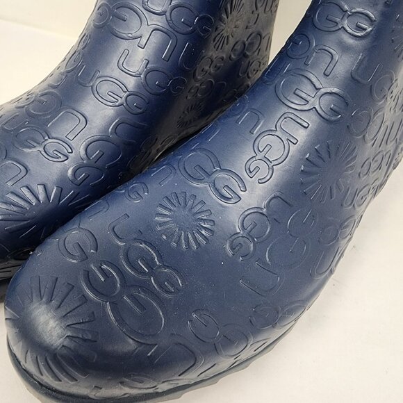 Ugg Wilshire Navy Rubber Rain Boots Womens Size 7 Tall Fur Insole - Picture 2 of 7